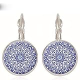 Qualitativ hochwertig Runde blaue und weiße Porzellan-Bilder, Glas, Yoga, Henna, Kunst, Bilder, Ohrringe, Schmuck, beliebt
