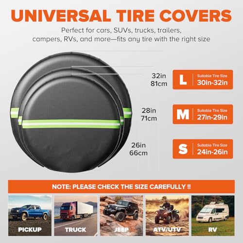 Image of Tire Covers 4 Pack, Universal Fits 30-32 inch RV Tire Covers Set for RV, Trailer, SUV, Truck, Camper, Jeep Waterproof Anti-UV Tough Wheel Protector
