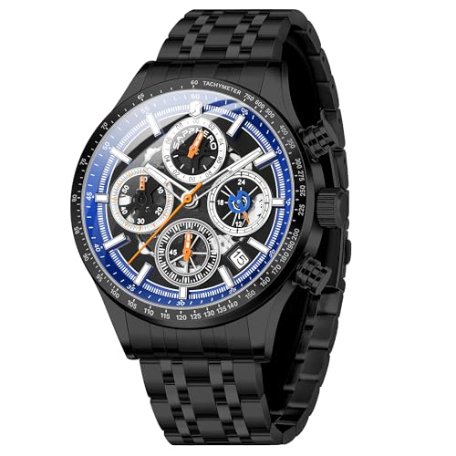 Image of Sapphero Mens Watches Quartz Movement Chronograph 30M Waterproof Steel Strap Fashion Business Sport Design Scratch Resistant Gifts for Men