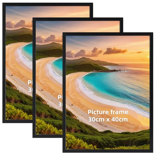Hoikwo Lot de 3 Cadres 30 x 40 Noir - Cadre Photo Poster 30x40 cm PVC Léger, Pour Certificats, Affiches, Décoration Murale, Multi-Suspension