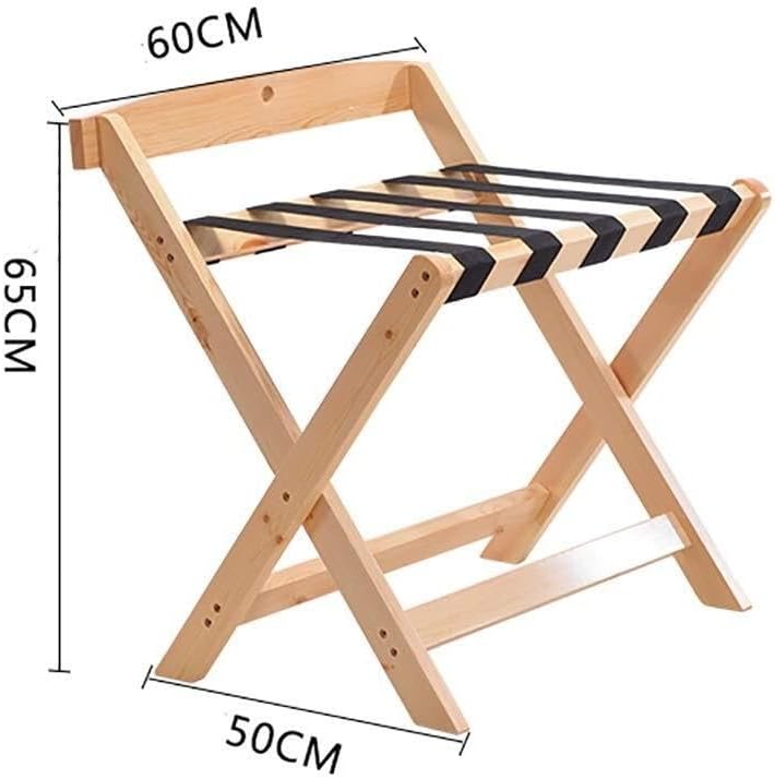 Foldable Luggage Rack with Nylon Straps – Pine Wood Suitcase Holder, Multifunctional Storage Shelf for Hotel, Bedroom, and Travel – 60x50x65cm