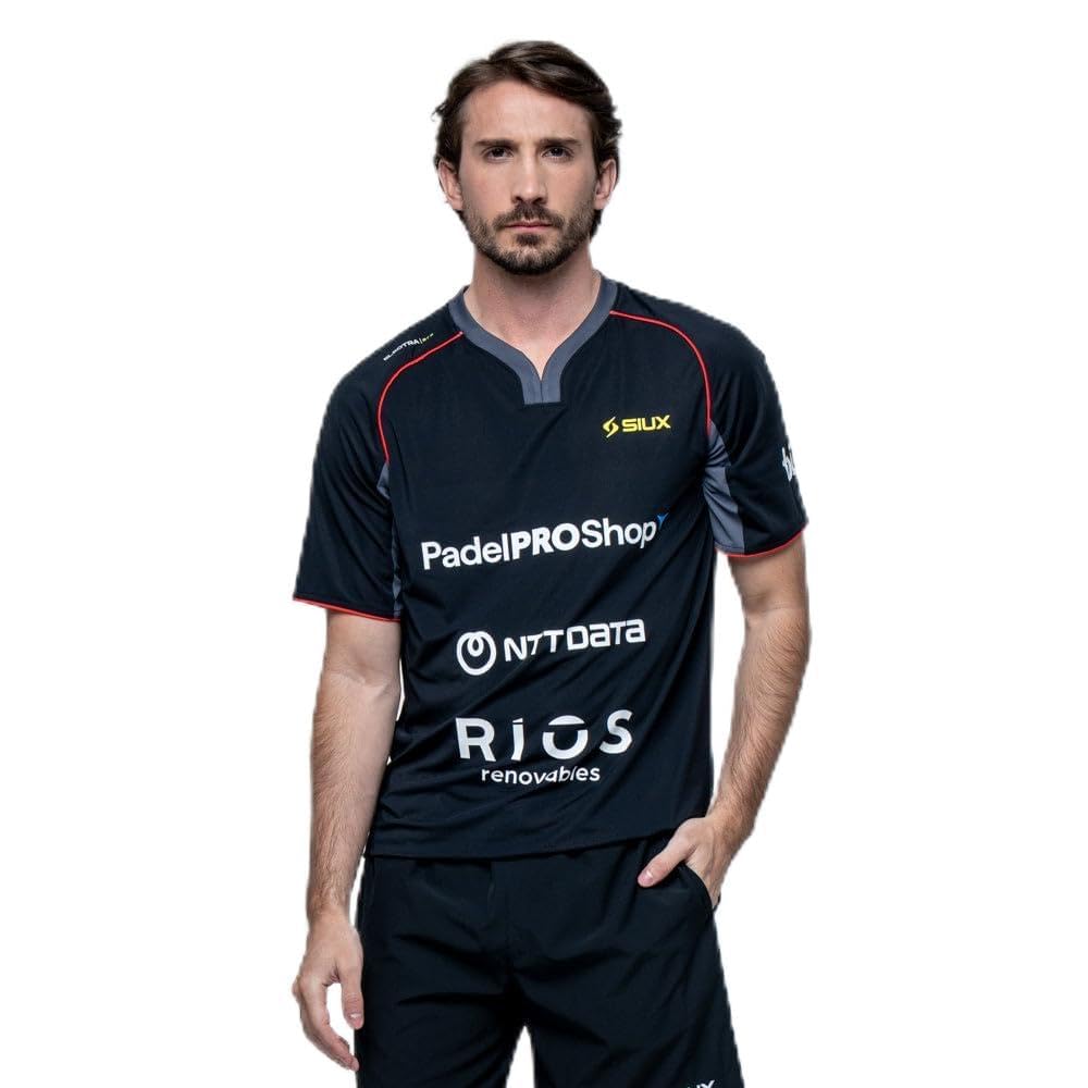 SIUX - Camiseta Electra x Stupa 26 A Hombre Negra - Camiseta de Pádel y Tenis para Hombre, Ropa Deportiva Oficial Franco Stupaczuk para Entrenamiento, Running y Pickleball