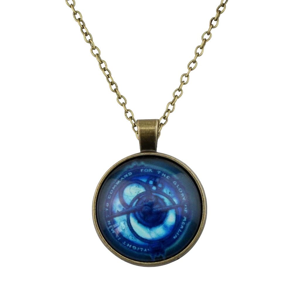 Vintage Amulet Trollhunters Pendant Necklace Toys Jewelry Bronze Color Chain For Childrends Women Men Gifts Crystal Blue