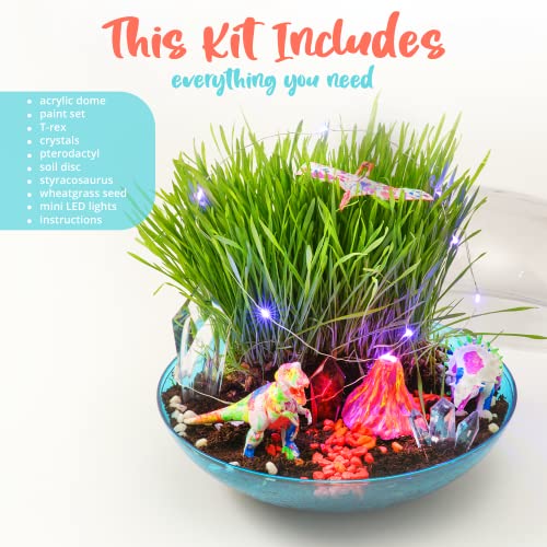 Bryte Dinosaur Light Up Terrarium Kit for Kids | Create a Dino Habitat with Real Plants, Figurines, Volcano & LED Lights | DIY Science Kit, STEM Activities, Arts and Crafts for Kids Aged 8-12 Years