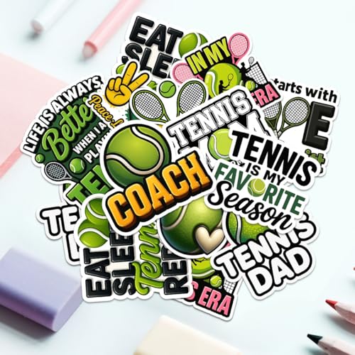 12 Pcs Funny Tennis Stickers Pack for Players, Coaches & Fans – Waterproof Vinyl Decals for Laptop, Water Bottle, Helmet, Phone, Car, Notebook