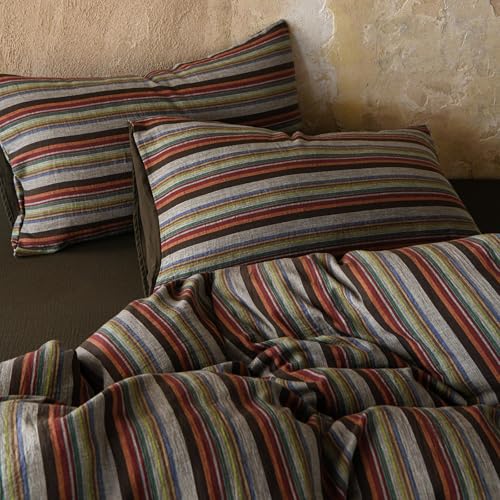 Image of VM VOUGEMARKET Vintage Striped Double Layer Gauze Duvet Cover Set Queen,Boho Multicolor Stripes Bedding Set,Soft Breathable Muslin Cotton Comforter Cover for Cottagecore Cozy Cabin Bedroom Decor