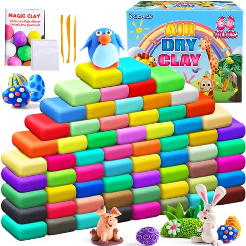 YOPINSAND Modelliermasse-Set - 64 Farben Lufttrockener Magischer Knete für Kinder, Geschenk für Jungen und Mädchen im Alter von 3-12 Jahren