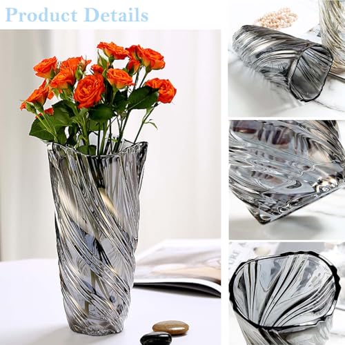 Duscdesp Vase en Verre Moderne de 24 cm, Style Nordic pour Grands Bouquets de Tulipes - Cadeau pour Mariage, Décoration (Grey) – vue 3