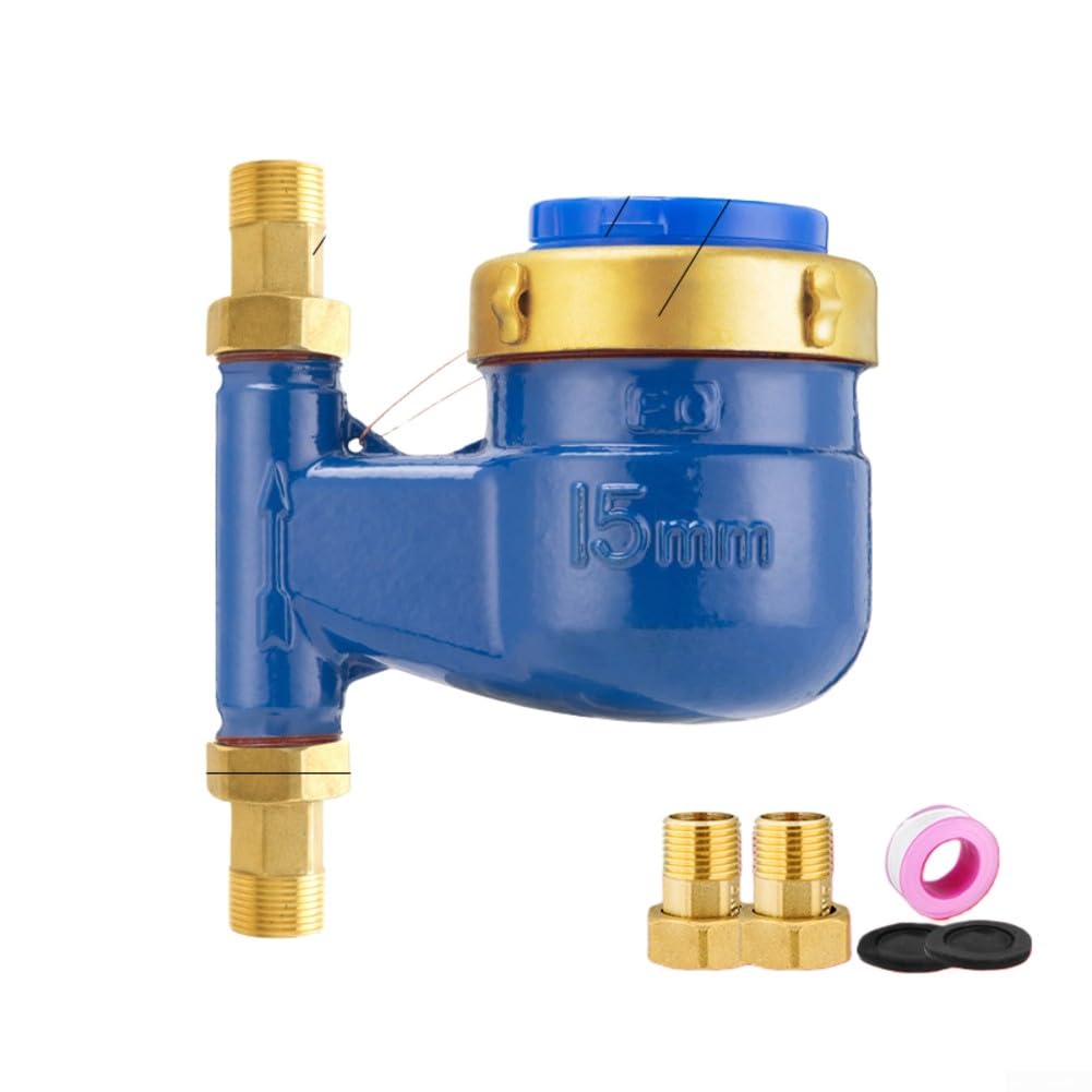 Compteur d'eau vertical, compteur d'eau froide en laiton lourd, compteur d'eau verticale connecté au cuivre pour maison/jardin/maison/appartement (DN25)