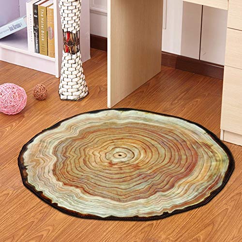 Alfombra redonda anillo de árbol 3D con relieve étnico lavable para sofá 3