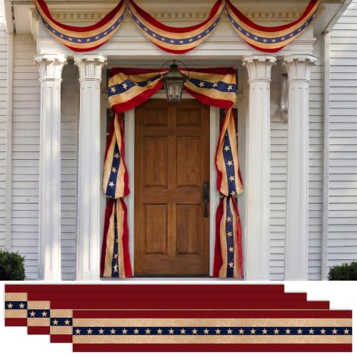 Gilprop 4 Pcs 2x20 ft Tea-stained Bunting Retro Patriotic Flag with Star 250th Anniversary American Banner 4th of July Decoration for Outside Garland Front Door Display Independence Day Celebration