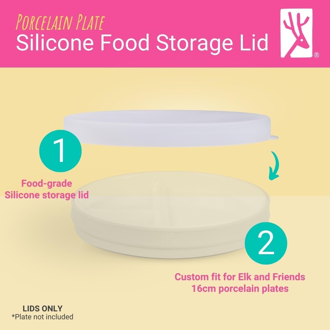 Elk and Friends Kids 6.7" Porcelain Plate Silicone Lids | Lids Only | Microwave & Dishwasher Safe
