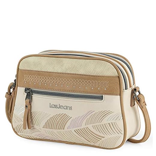 Lois - Bolso de Mujer con Bandolera Ajustable de Piel Vegana Sintética PU de Marca LOIS. Doble Departamento con Cremallera. Bolsillos Delantero y Trasero con Cremallera 310783, Color Beige