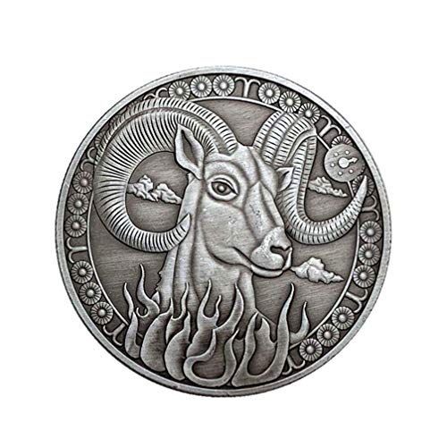PRETYZOOM Sternbild Münze Widder Münze Geschenk Vintage-Stil Horoskop Münze Geburtstag Zeichen Glück Andenken Münze Stereoskopische Metallmünze Handwerk (Widder)