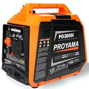 PROYAMA 4000W Portable Gas Inverter Generator, CO Sensor, Digital Interface, RV – Ready, LED Light, ECO – Mode, Parallel Capable, Low Oil Shutoff, Super Quiet and Lightweight with Weatherproof Cover