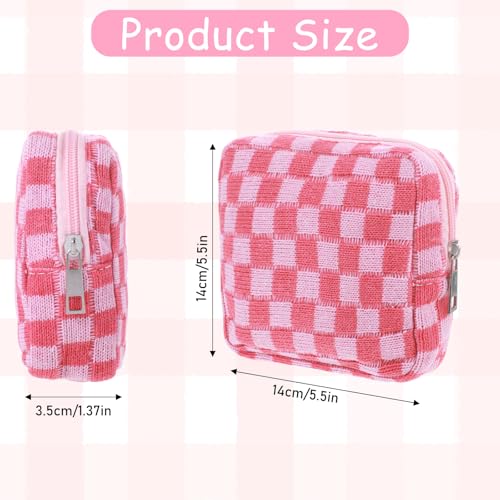 Image of Piriuuo Period Bag for Teen Girls, Corduroy Sanitary Napkin Storage Bag Portable Period Pouch with Zipper Pink Checkered Menstrual Pad Bag Soft Tampon Holder for Purse