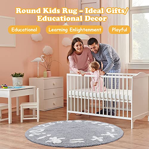 Round Rug 5Ft Math Learning Circle Rug Soft Washable Area Rug Non Slip Handwoven Tufted Cotton Bath Mat Grey White Rug Baby Carpet Nursery Rug For Kids Room Bedroom Playroom Living Room Decor Gifts #TOP6