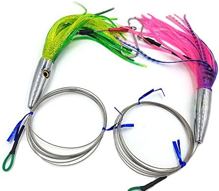 2 Pack High Speed Skirted Wahoo & Tuna Lures Rigged 6 Ft 280 LBS Leader + Bag