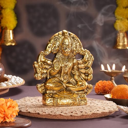 Image of TIED RIBBONS Panchmukhi Lord Hanuman Idol (Small, Metal, 5.3 Inch x 4 Inch) for Home Decor Pooja Room Bedroom Office Table Wall Bajrangbali Murti Statue Showpiece Gifting Decoration Items