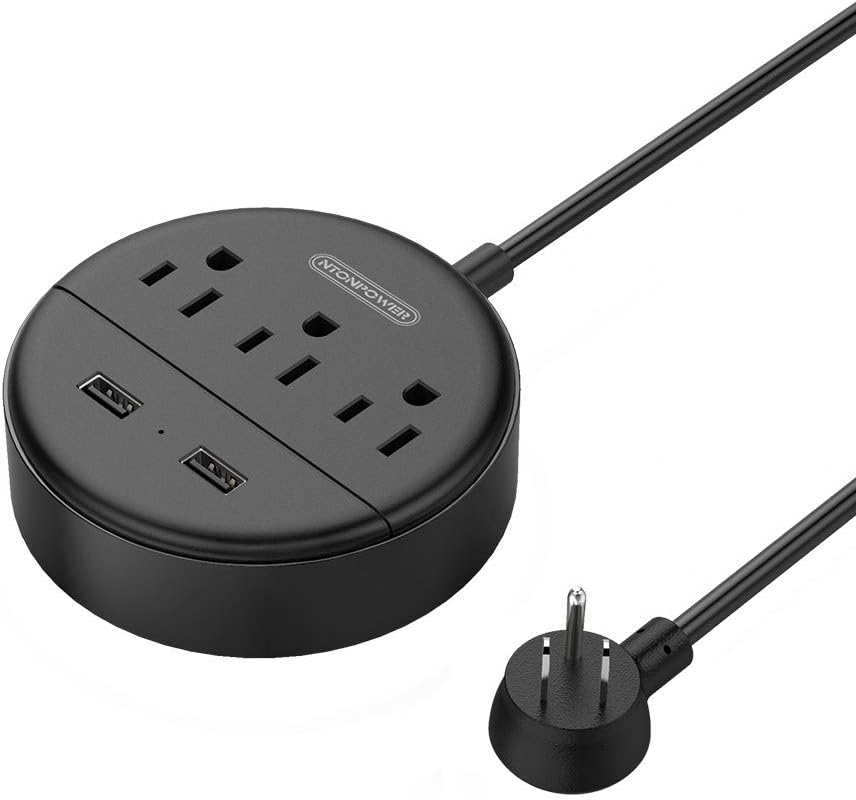 Power Bar with USB NTONPOWER Travel Power Strip Flat Plug, 3 Outlets