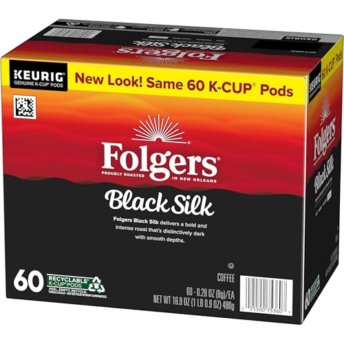 Image of Folgers Black Silk Coffee, Dark Roast, Keurig K-Cup Pods, 10 Count Box (Pack of 6)