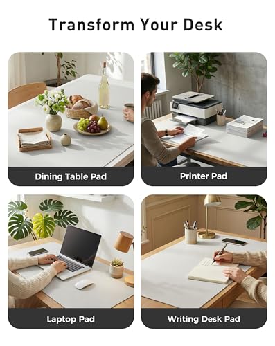 Image of Aothia Faux Leather Desk Mat - Large Mouse Pad, Non-Slip PU Leather Blotter, Waterproof Writing Surface for Office and Home (Off-White, 40 inch x 24 inch)