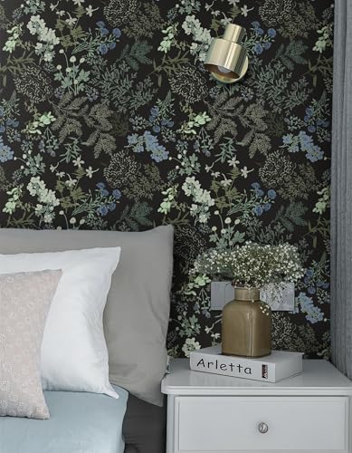 Micpolo Peel and Stick Wallpaper Black Wallpaper Boho Leaf Contact Paper for Cabinet Vintage Self-Adhesive Removable Wall Paper for Bathroom Bedroom Kitchen Shelf Liner Vinyl 17.3" x 394" — view 3