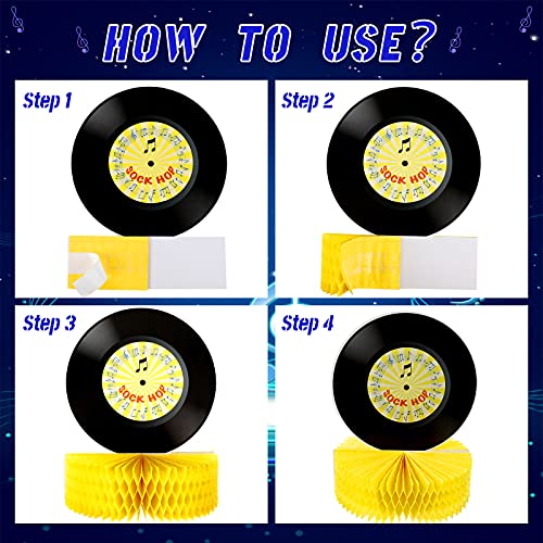 9 Pieces Record Honeycomb Centerpieces 90S 70S 50S Themed Music Party Decorations 3D Record Retro Table Decor Rock And Roll Vinyl Record Decor For Party Supplies #TOP2