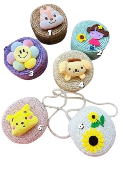 Youth Enterprises Jute Sling Bags Cute Cartoon Jute Sling bag for Girls Sling bags for Kids Woven Bags for Girls Picnic bags (Pack of 1)-image-48