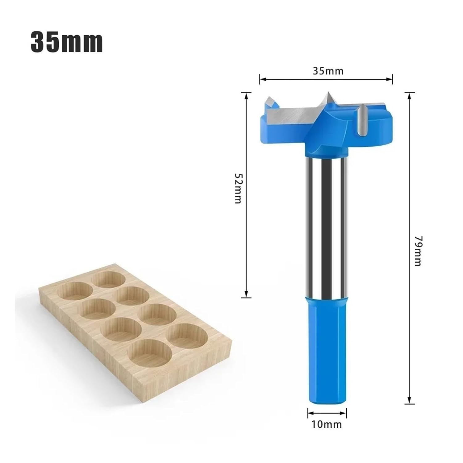1 x 16-50mm Carbide Tipped Drill Bit Hole Saw Cutter Hinge Bore Drill Bit for Wood, Plastic, Hex Shank, Woodworking Tools (35mm)