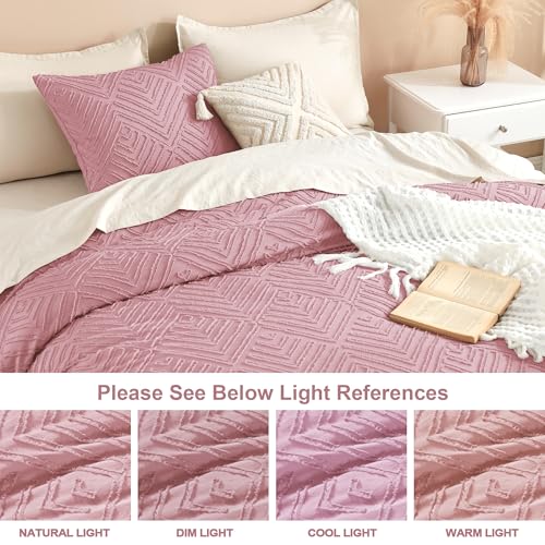 Image of Litanika Grayish Pink Full Comforter Set, 3 Pieces Tufted Boho Farmhouse Bedding Comforter Sets, Lightweight Fluffy Comforter Bed Set for All Season (79x90In Comforter and 2 Pillowcases)