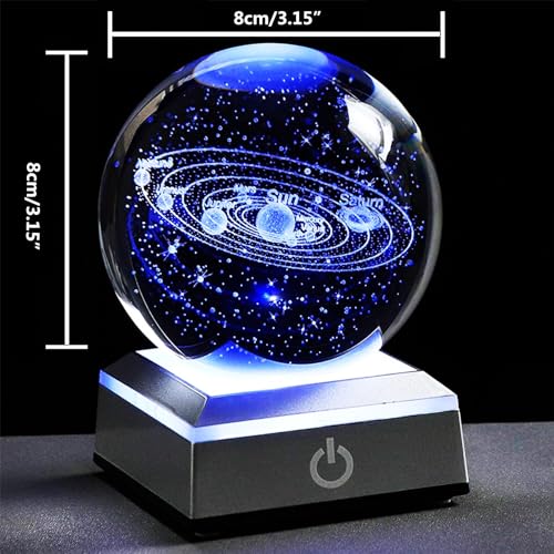 3D Solar System Crystal Ball with LED Colorful Lighting Touch Base, 80mm Space Gifts with Laser Engraved, Him Best Birthday Dad Physics Science Teacher Night Light Planet Lamp by Liberal Brightdeer - Used condition - Image 4