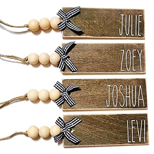 Wood Stocking Name Tags, Personalized Stocking Tags, Farmhouse Christmas Stocking Tag, White And Black Buffalo Check #TOP21