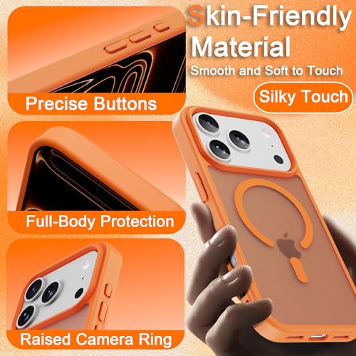 Image of Magnetic for iPhone 17 Pro Phone Case, [Compatible with MagSafe], Screen Protector X1, [Military Grade Drop Protection],Matte Finish,Slim,Shockproof,Protective (Orange, 17 pro)