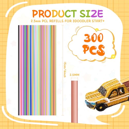 Image of 300 Pieces 3D Pen Refills Pack for 3Doodler Start+ Pen 30 Colors 2.5 mm Low Temperature 3D Pencil PCL Filaments Not Compatible with Other 3D Printing Pens