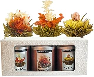 The Exotic Teapot - Flowering Tea Selection Box, 3 Sampler Tins of Blooming Tea, Jasmine Flower Tea Balls
