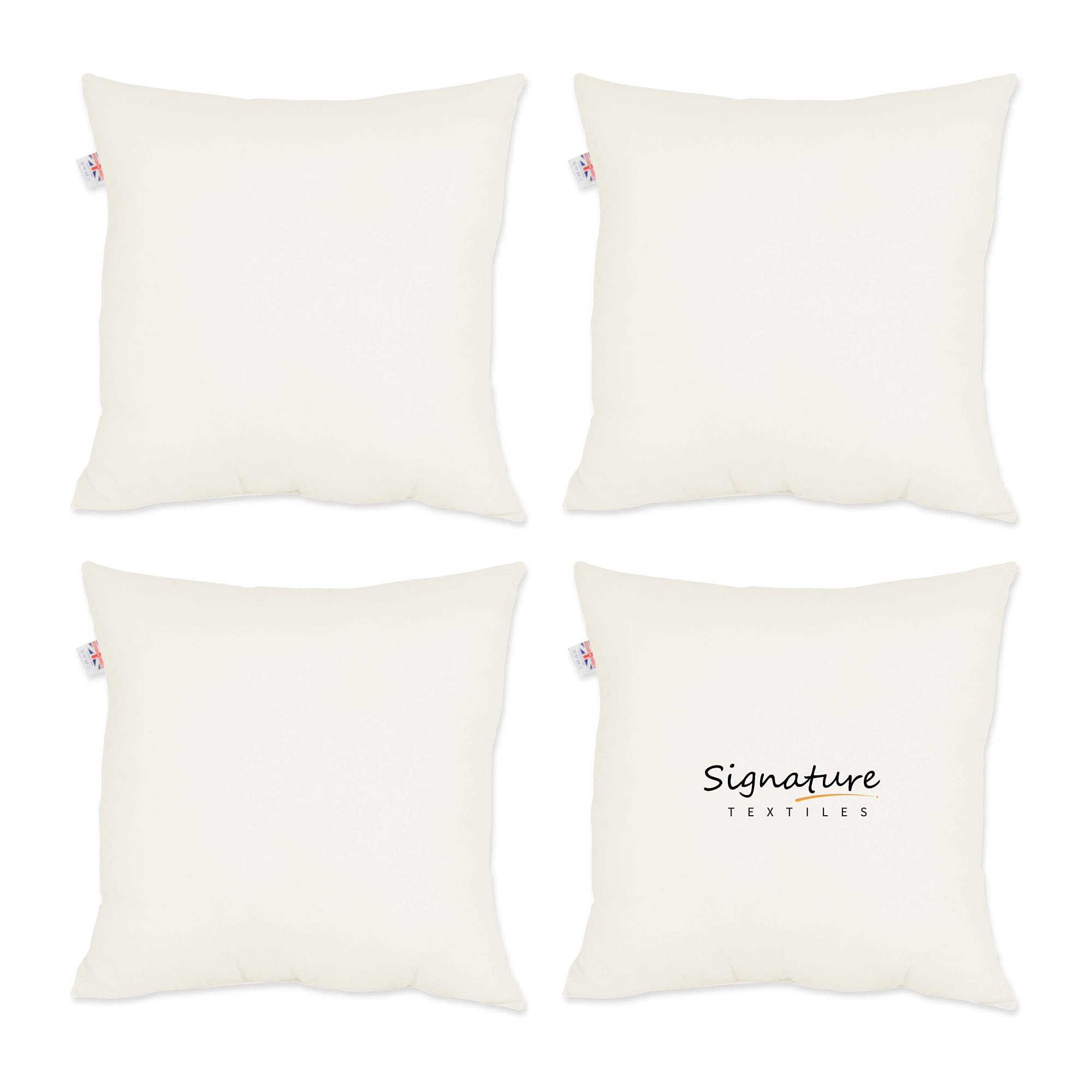 Signature Textile® Duck Feather New White Cushion Pad Inner Stuffer Pillow Insert Square 100% Cotton Down Proof Cover 28" x 28" 70cm x 70cm Pack Of 4