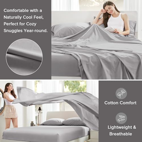 Comfort Spaces 100% Cotton Sheet Set Breathable, Lightweight, Soft with 14" Elastic Pocket Fits up to 16" Mattress, All Season Cozy Bedding, Matching Pillow Case, King Grey 4 Piece