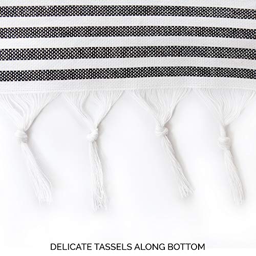 Hall & Perry Modern Farmhouse Tassel Shower Curtain 100% Cotton Striped Fabric Shower Curtain With Tassels For Bathroom Decor - Black, 72"X72" #TOP2