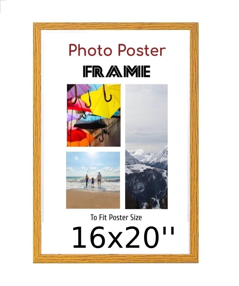 Oak 16x 20 Inch Poster Frames - 16 x 20 Inch Frame- Large MDF Wooden Frames 16x20'' - Both Ways Wall Hanging Wall Gallery Living Room Picture Frame With Shatterproof Perspex Sheets