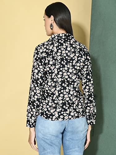 Image of Rayon Black & White Floral Top | Super Soft Collared Neck Regular Fit Top for Women & Girls