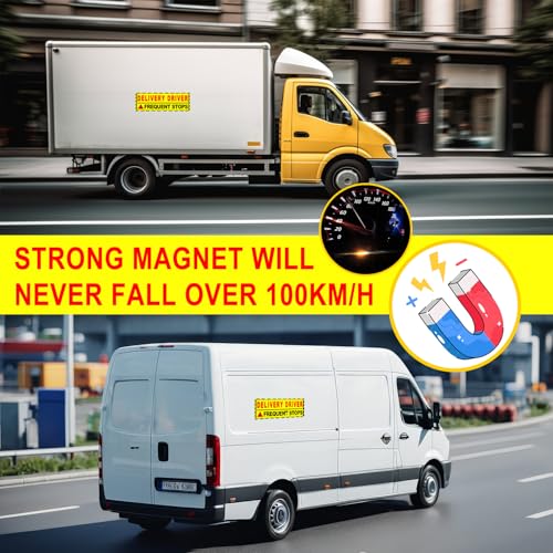 Image of 2 Pack Delivery Driver Car Magnet Signs, Delivery Vehicle Magnetic Car Sign, Reflective Delivery Driver Frequent Stops Magnet (Red - 2 Pack)