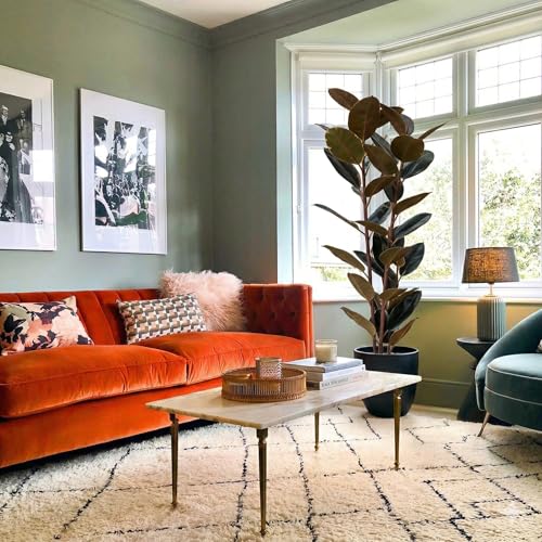 Image of Kayra Decor Artificial Rubber Plant 5ft - Lush Green Ficus Elastica Tree with White Pot | Realistic Indoor Rubber Tree for Living Room, Balcony & Office Decor