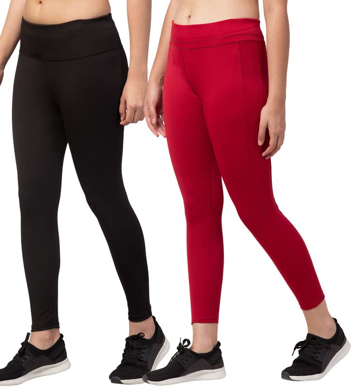 Image of BLUECON Gym wear Leggings Ankle Length Workout Pants | Stretchable Tights | Mid Waist Sports Fitness Yoga Track Pants for Girls & Women (Pack of 2)