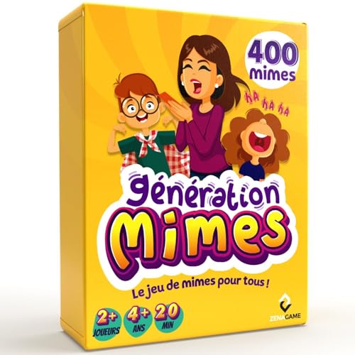 ZENAGAME Génération Mimes Jeu de société - Jeu d'ambiance - Famille - Jeu de mimes - pour Enfant et Adultes- Jeu de Cartes dès 4 Ans
