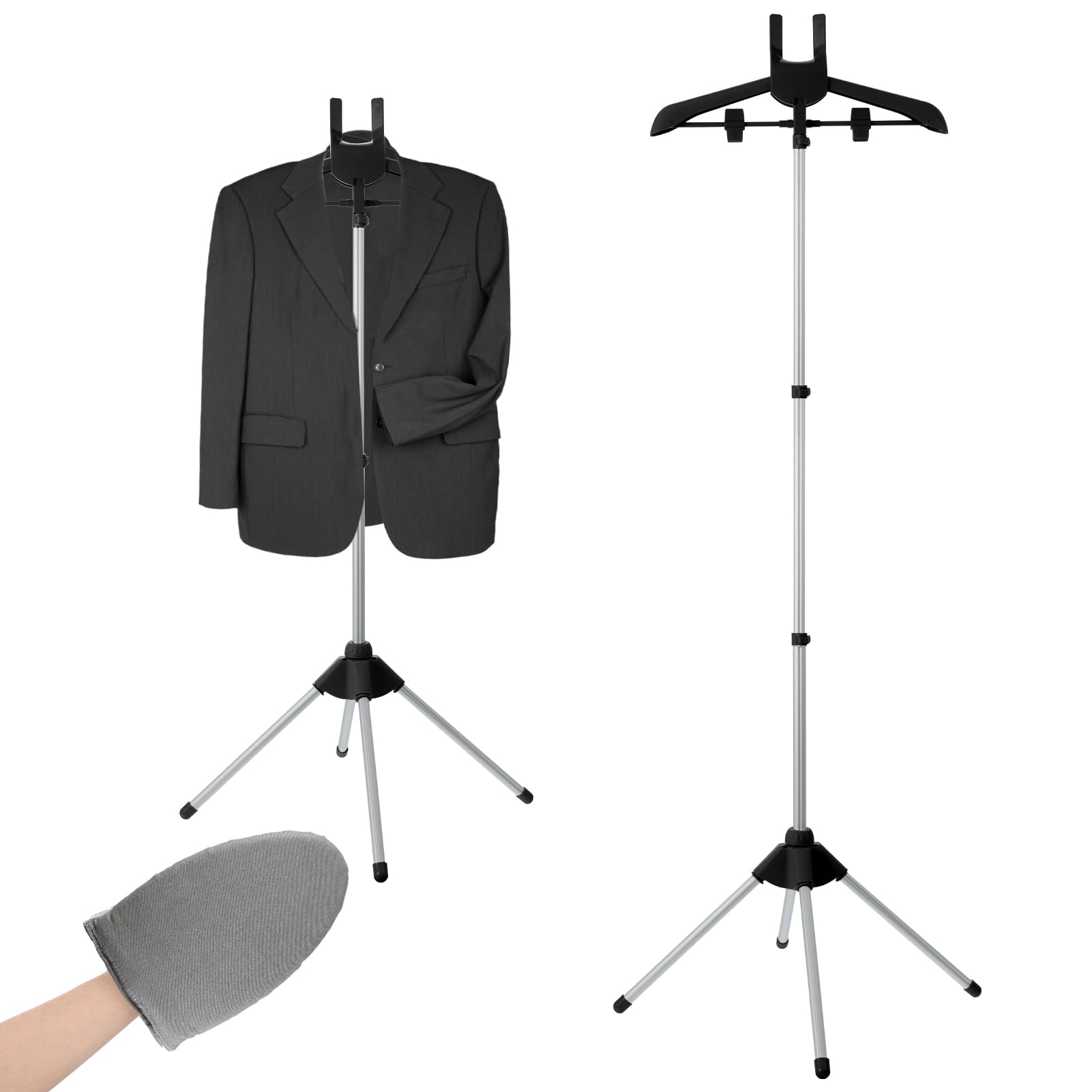 Perchero para planchar ropa con vaporizador, guante ajustable para planchar ropa, percha ajustable para ropa, soporte plegable para planchar con guante para planchar ropa al vapor de 32 y 63 pulgadas