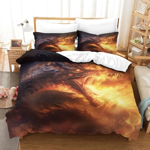 Housse de couette dragon 3D parure de lit douce pour enfant et adulte 260x220