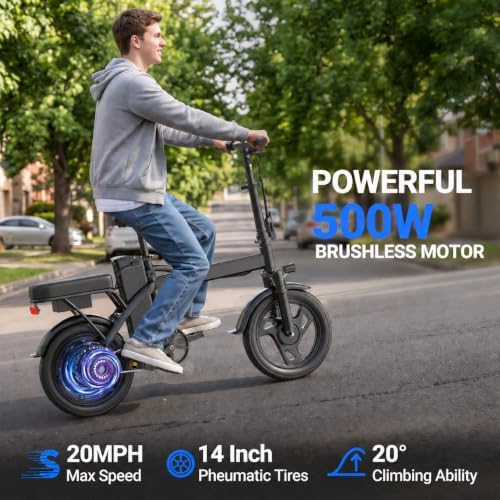 Qlaway 14'' Folding Electric Bike for Adults,1000W Motor,20MPH Max Speed image 3