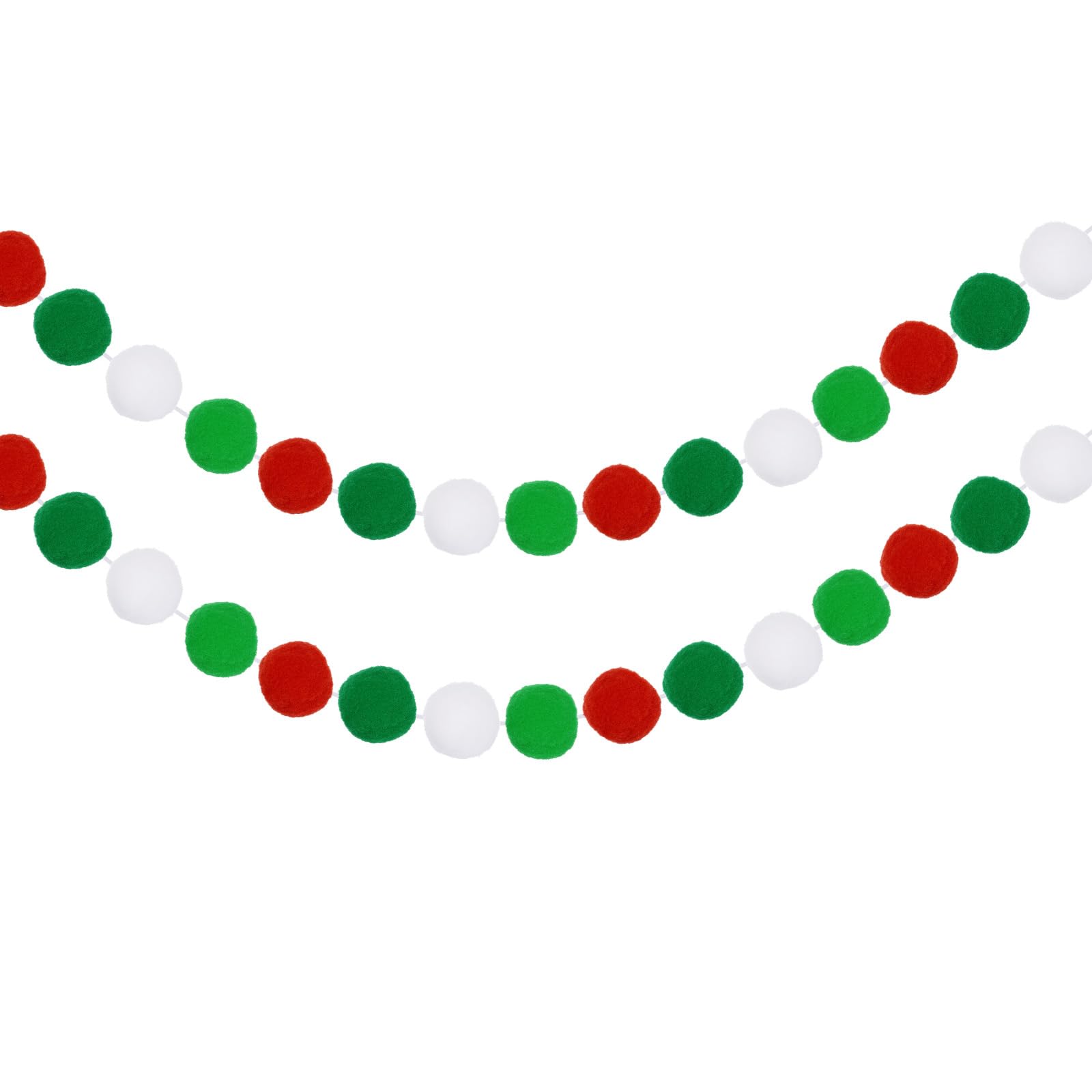 uxcell 2Pcs Felt Ball Garland White, Red Dark Green Pom Pom Garland Handing Balls 8.2 Feet Long 24 Balls Party Banner Decor for Christmas Birthday Party Decoration