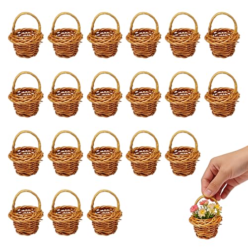 Junhonze 20 PièCes Petit Panier Osier - Panier En Osier Avec Anse - Paniers Miniatures TresséS, Convient Pour La DéCoration De FêTe, La DéCoration De...